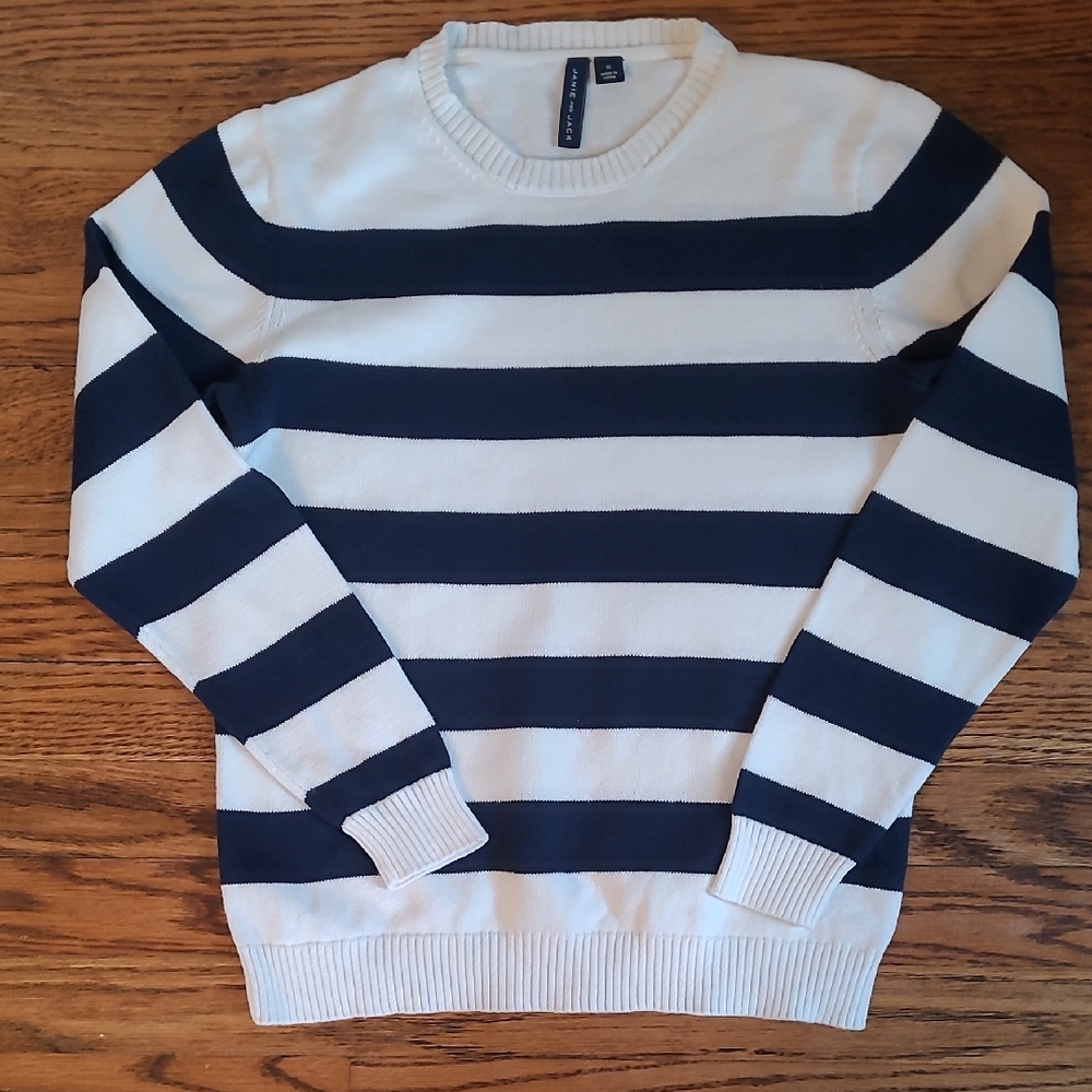 Janie and Jack Navy and Cream Striped Crewneck Sweater